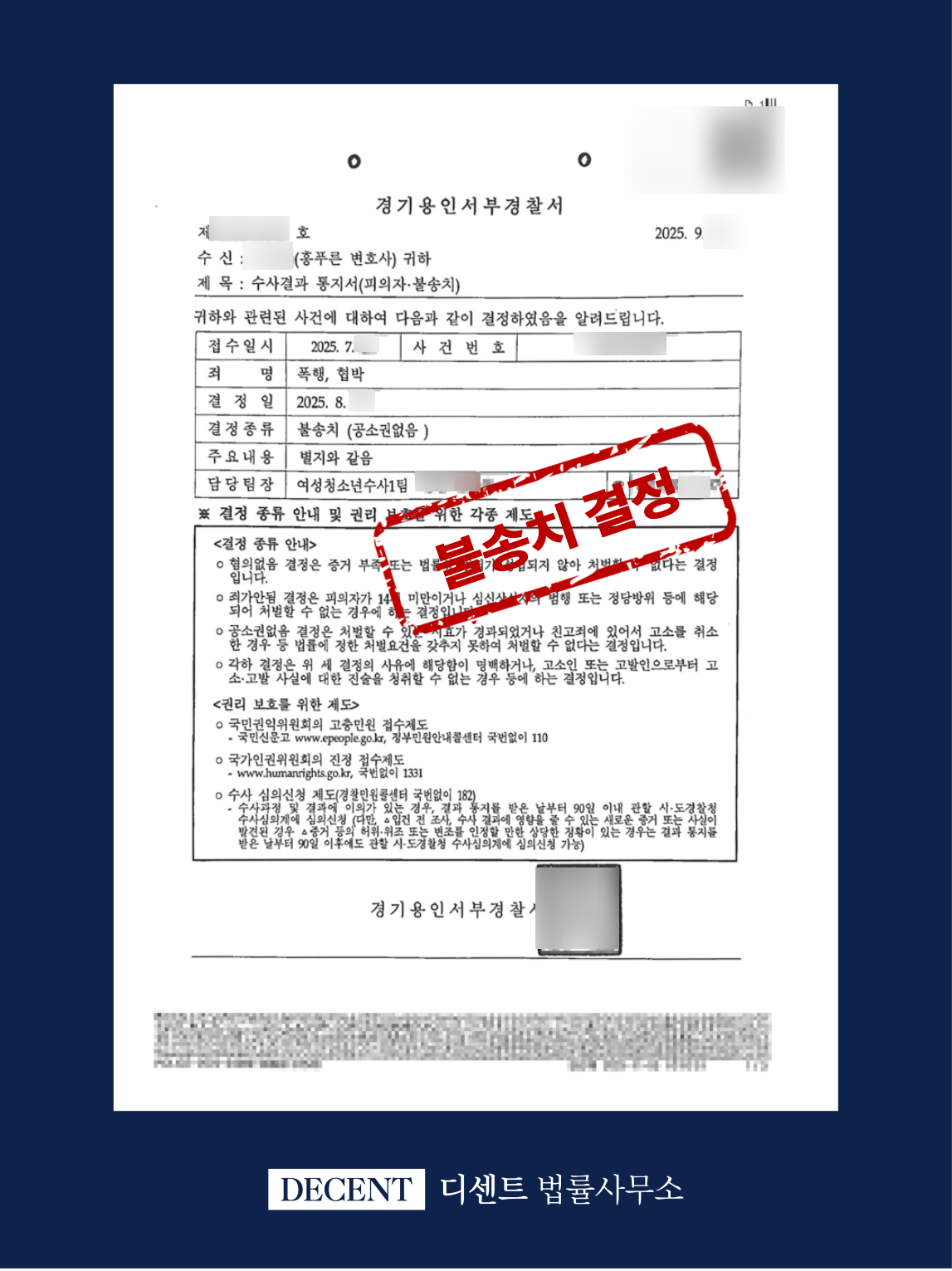 특수협박을 단순협박으로 이끌고, 불기소 결정