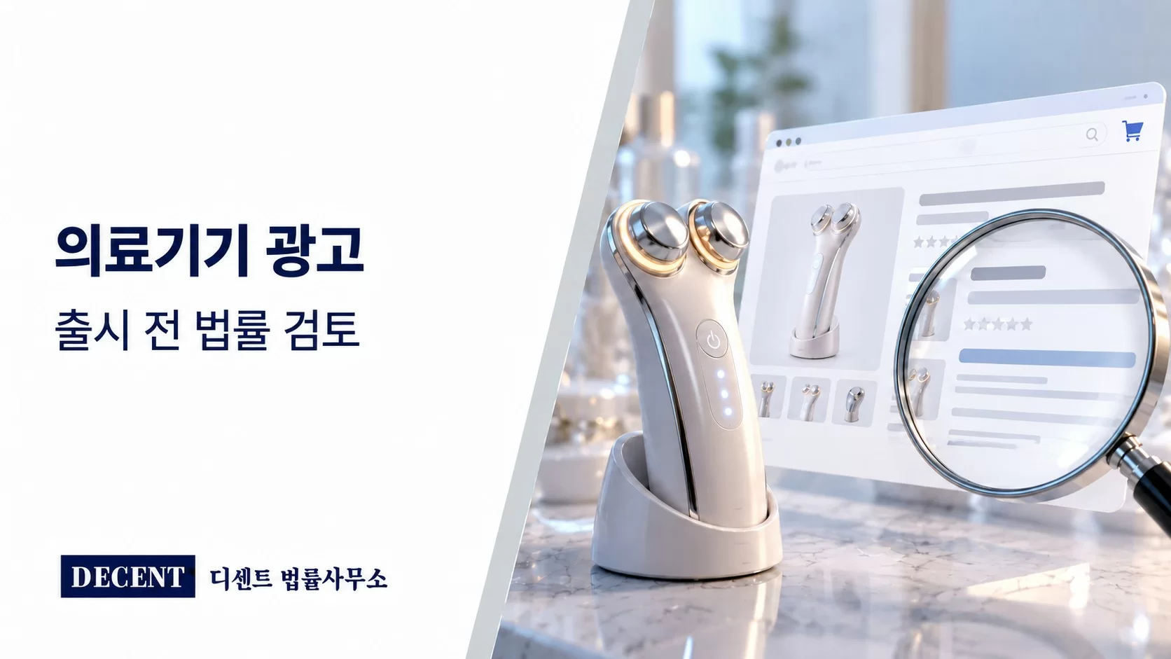 건강·미용기기와 광고 문구를 확대해 검토하는 장면